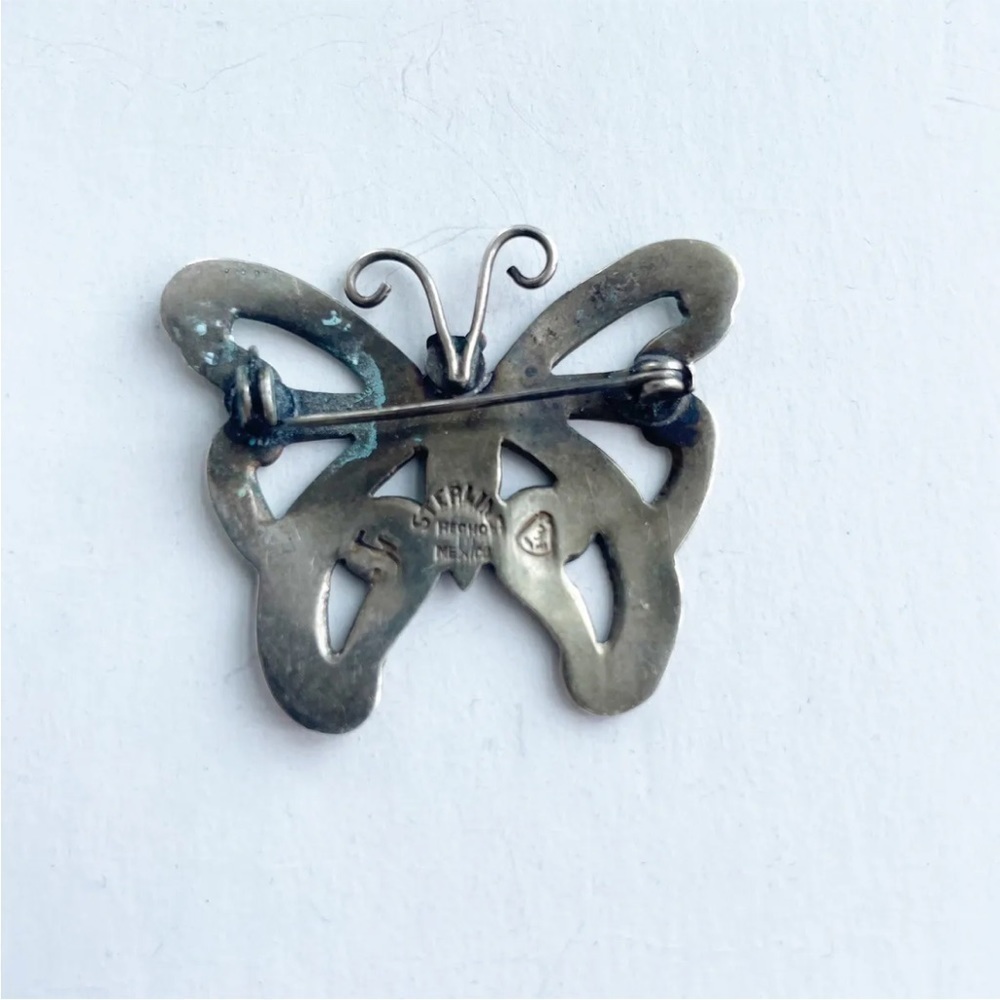Butterfly Brooch Pin Lapel Colorful Papillon Sterling Silver Mexico (078) - Picture 2 of 6